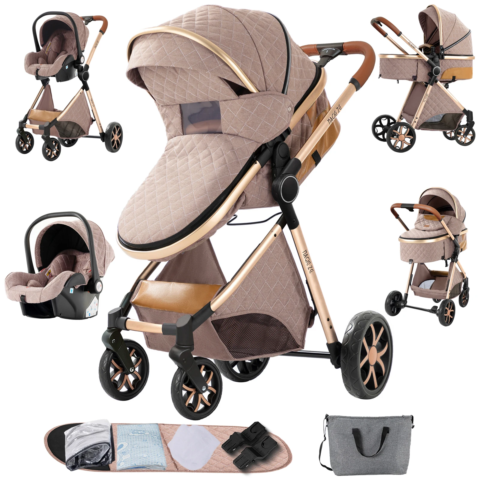 Kinderwagen voor kinderwagen 3-in-1 kinderwagen met opbergmand Lichte kinderwagen babyauto's babyaccessoires, kinderwagen voor kinderautostoeltje