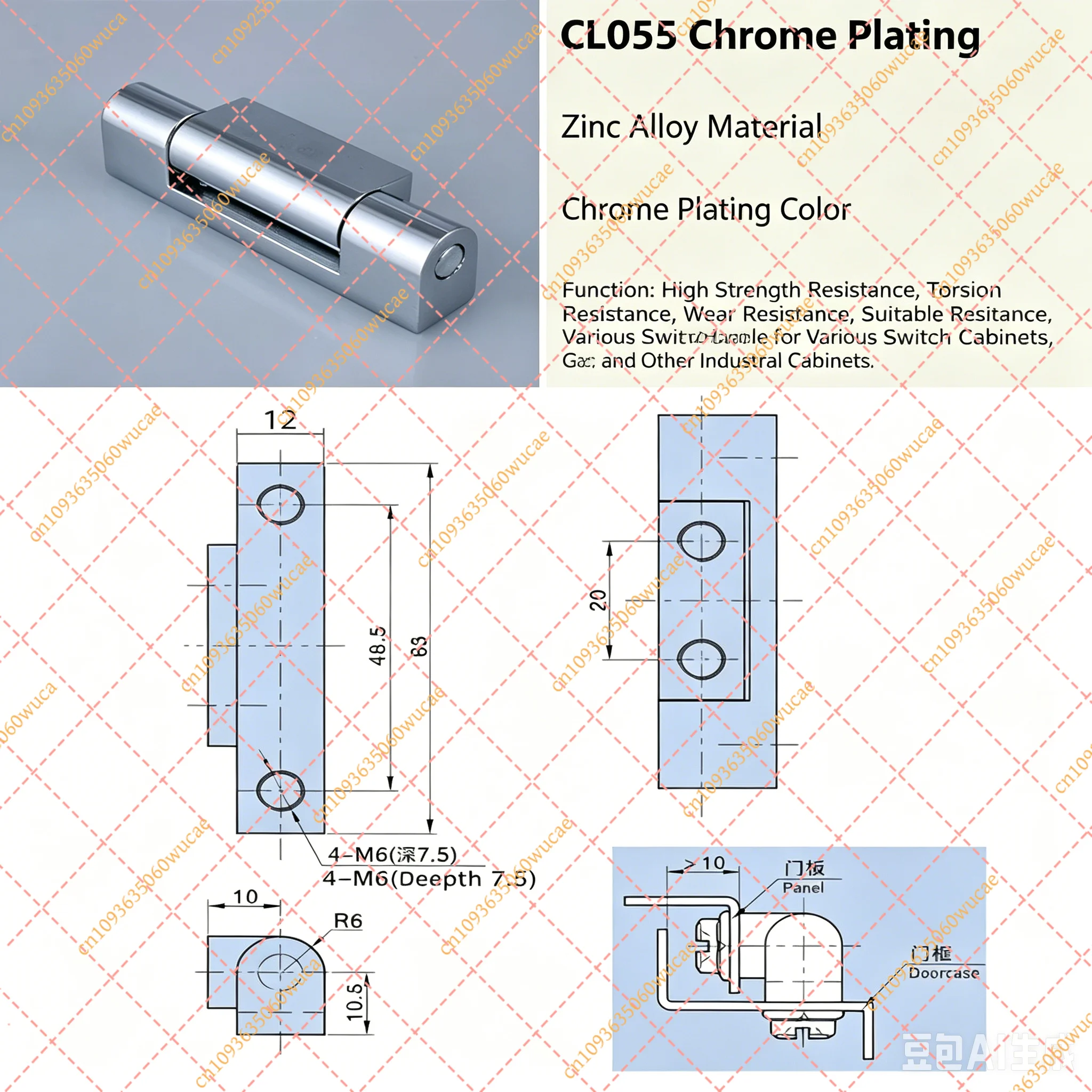CL055 Heavy Duty Black White Industrial Hinge for Electrical Cabinet Equipment Box Iron Door Hardware