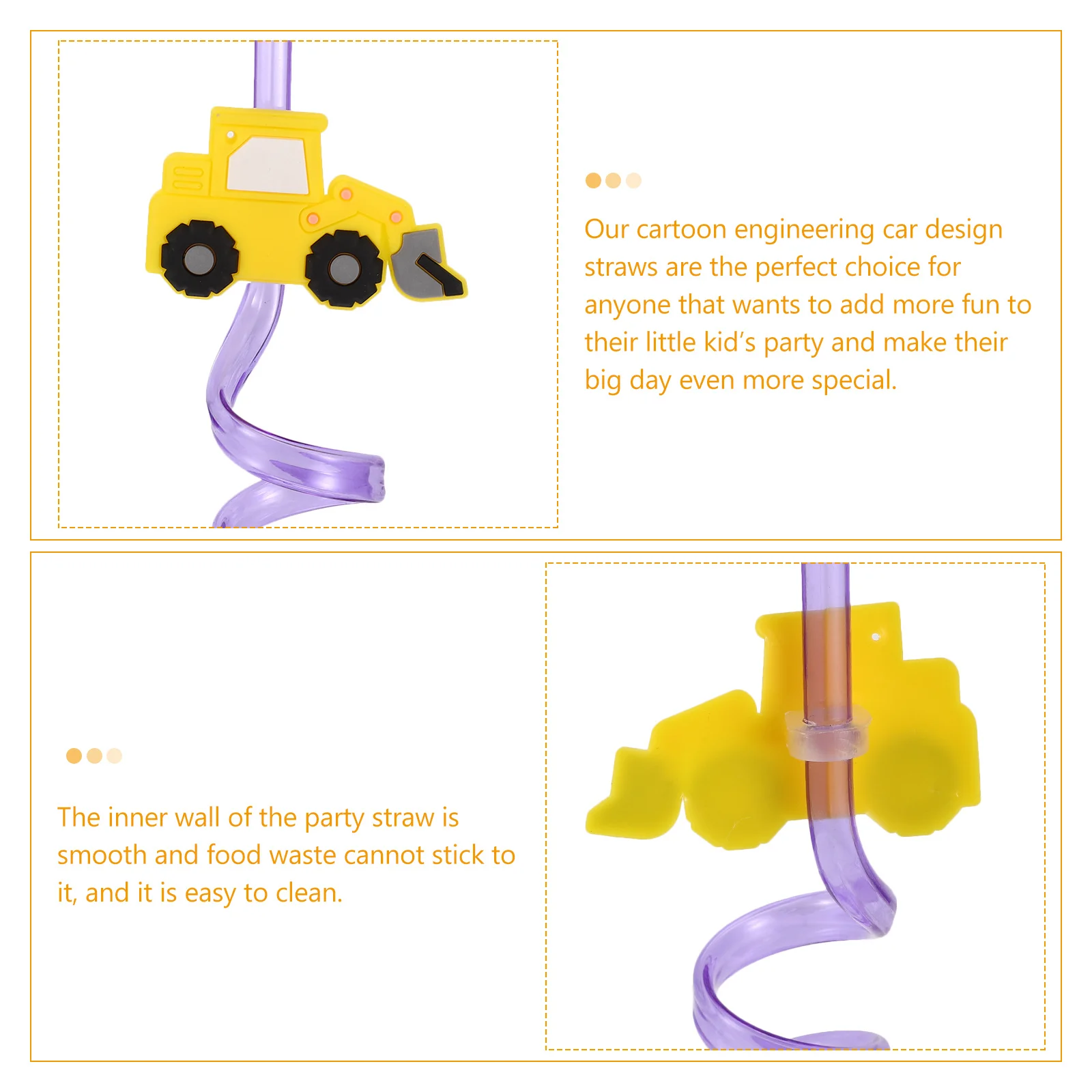 

8Pcs Cartoon Engineering Car Straws Kids Party Favors Smooth Inner Wall Easy Clean Cartoon Car Straw Drinking Straw