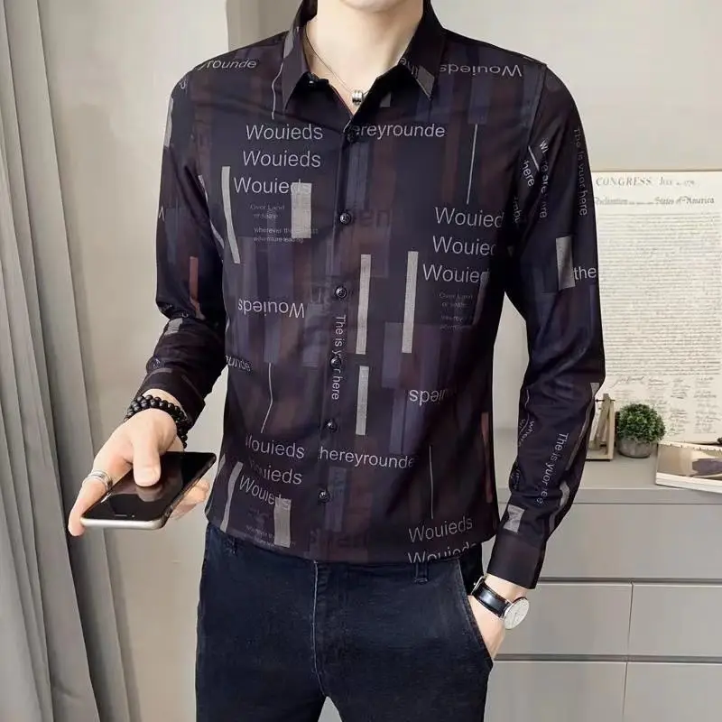 

Мужская рубашка с длинным рукавом, весна-осень, облегающий корейский стиль, модный повседневный универсальный топ 2026, модная одежда