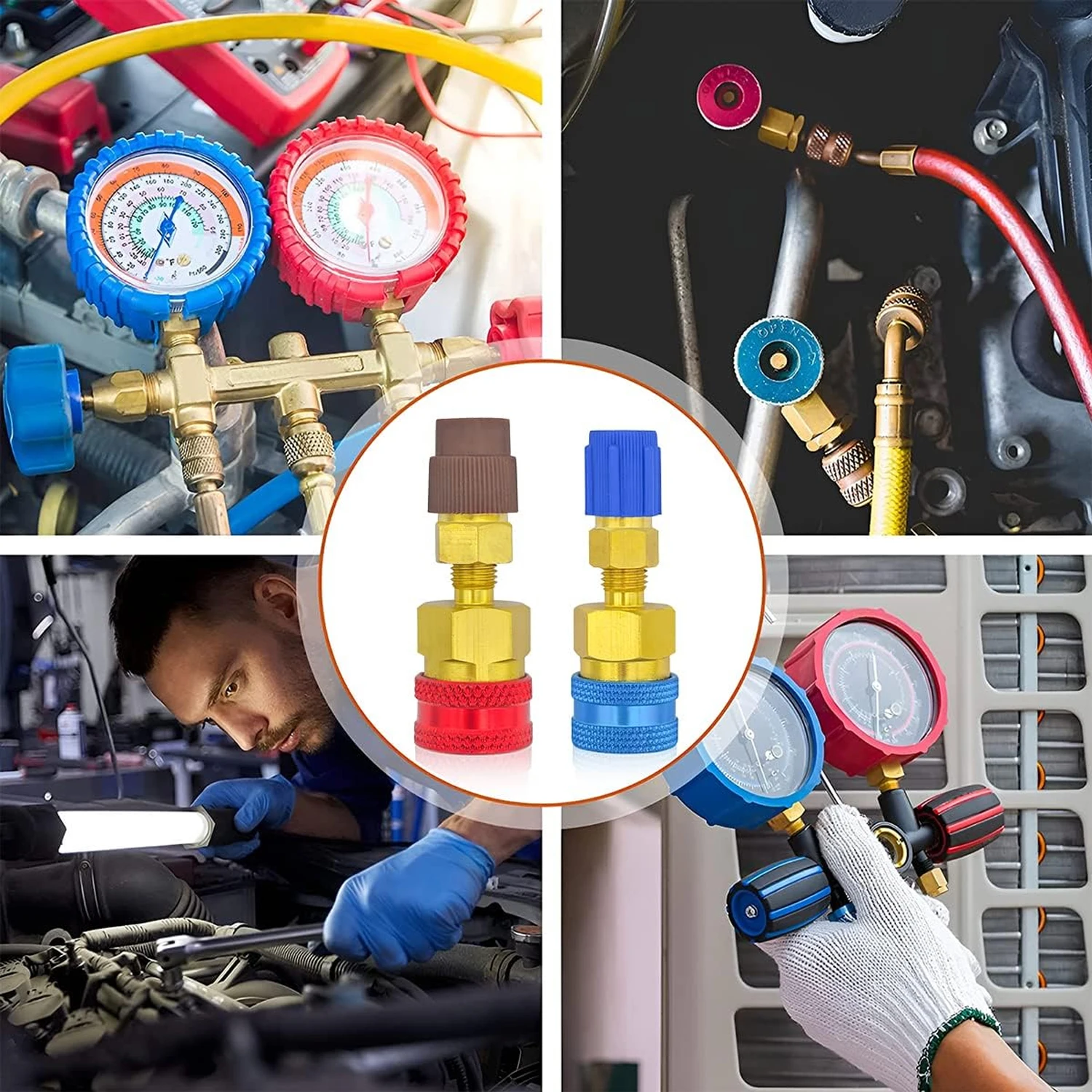 2PCS Air Conditioner Quick Connector R1234YF/R12 to R134A Quick Connectors Adapters Car Airconditioning Fitting Car Tools