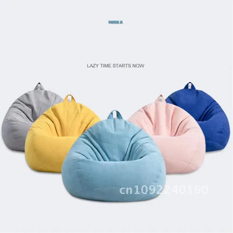 Lazy Sofa Cover Chairs without Filler S/M/L/XL Linen Cloth Lounger Pouf Couch Puff Seat Tatami Bedroom Room Living Bag Bean