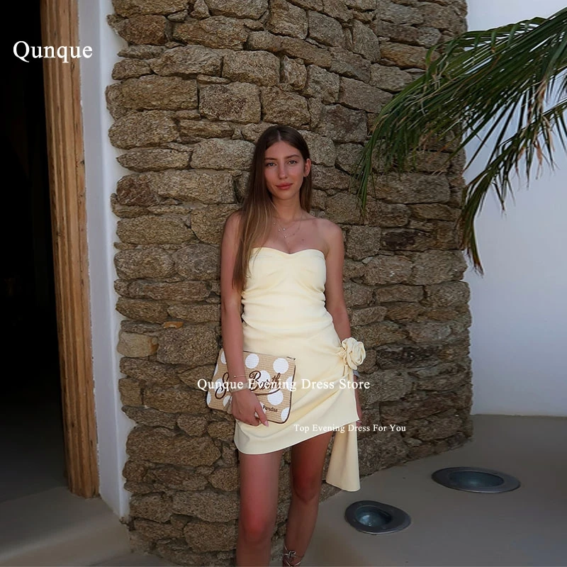 

Qunque Sexy Short Evening Dresses Sweetheart Prom Dress With Handmade Flower Prom Gowns Vestidos De Fiesta Elegantes Customized