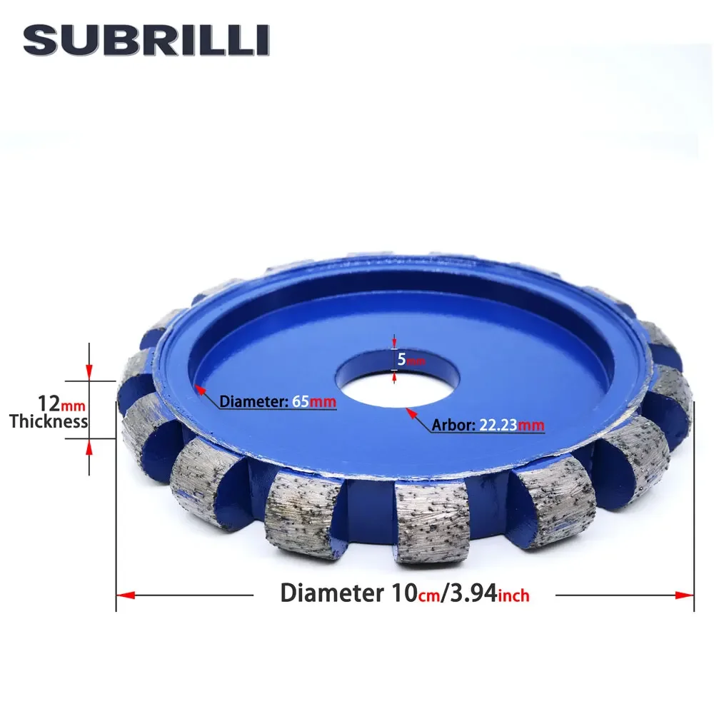 SUBRILLI 4 بوصة الماس الثنية نقطة شفرة R6 المزامير عجلة جدار الطابق طحن أسطوانة تقطيع ملبدة للجرانيت الرخام الخرسانة