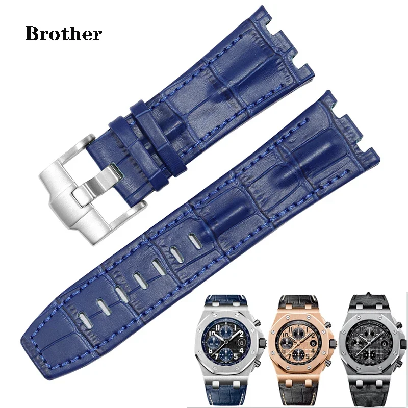 Genuine Leather watch Strap For AP 15703 Royal Oak Offshore Series Bracelet 28mm Black Brown Blue men\'s Watchband Accessories