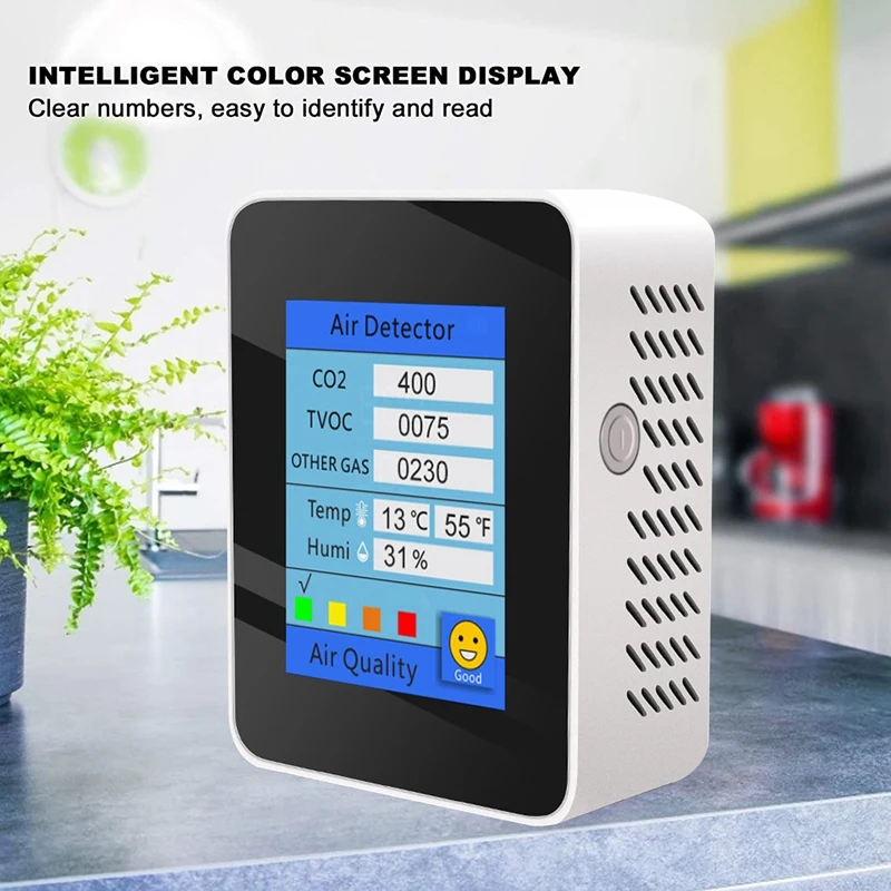 CO2 Detector Temperature/Humidity Monitor Air Quality Monitor TVOC Detector LCD Display Carbon Dioxide TVOC