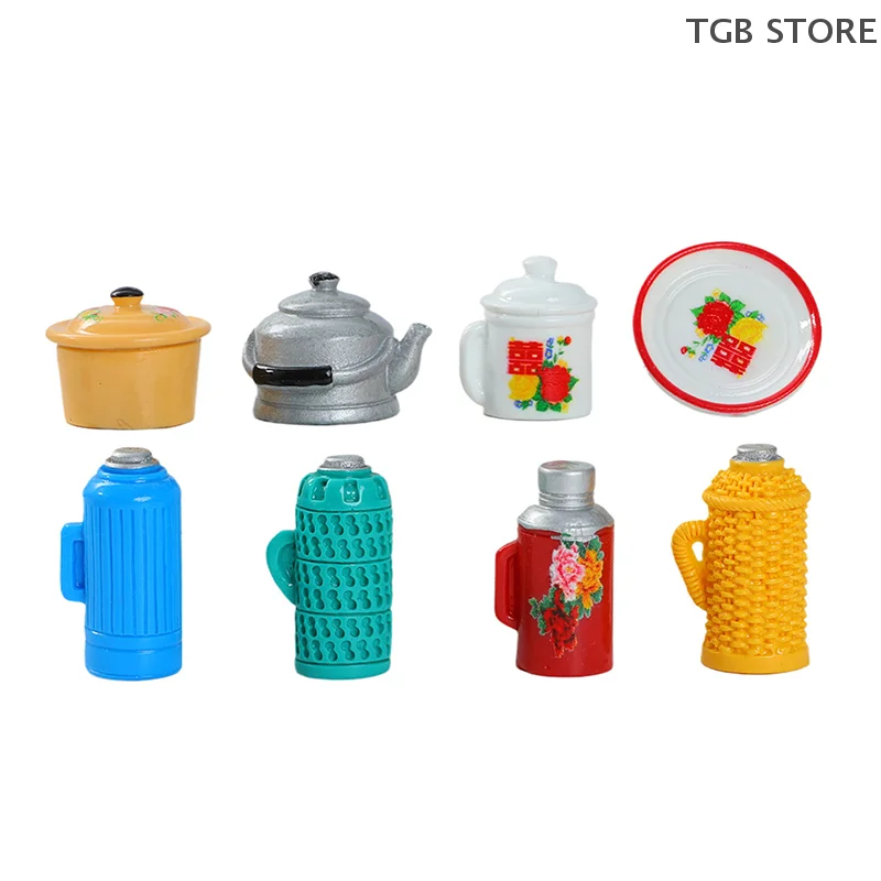 1/12 미니 석탄 스토브 주전자 가스 탱크 모델 인형 집 주방 용품 인형 집 가구 장식 액세서리