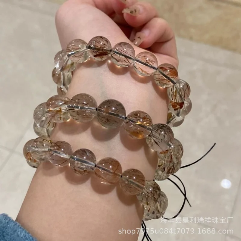 

Natural Buddha Black Gold Hair Full Round Bead Bracelet