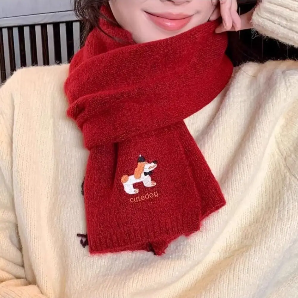 

Classic Dachshund Knitted Scarf Thicken Dog Embroidered Shawl Warm Korean Style Winter Wool Scarves Autumn Winter