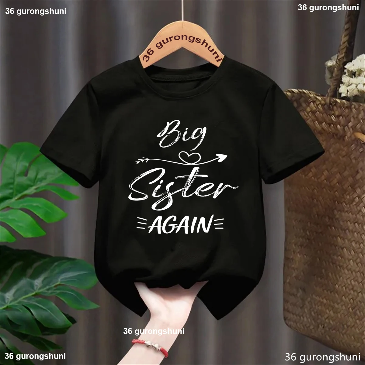 Big Sister Again Arrow Letter Printed T Shirt Girls Pregnancy Announcement Shirt Kawaii Kids Clothes White/Pink/Black T-Shirt - view 6