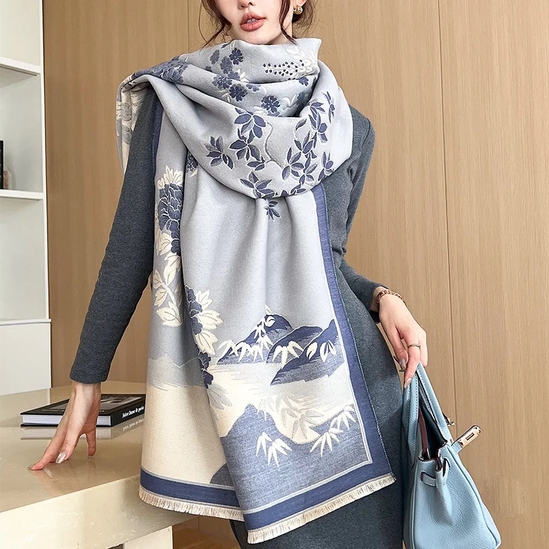 New Cashmere Scarf For Women Winter Pashmina Shawls Thick Female Bufanda Warm Blanket Wraps Fashion Lady Bandana