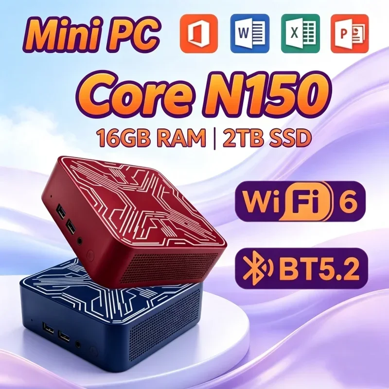 Trusty Intel N150 Mini PC Multiple Configurations WiFi6 Triple 4K Silent Desktop for Home Office Media Editing