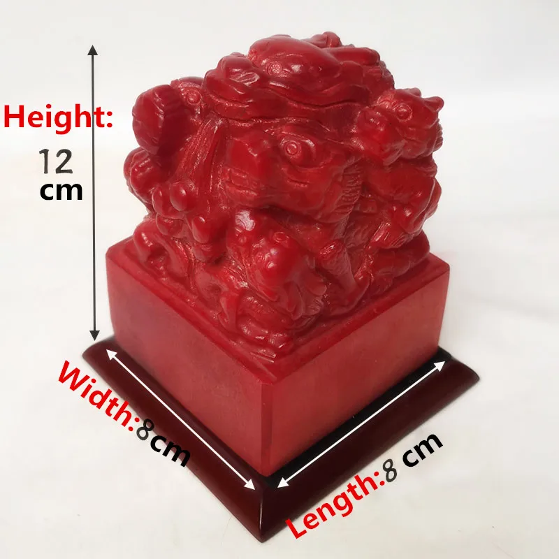 

Used by the Ancient China Emperor Big red nine dragons head seal Ruby jade Dragon imperial jade Signet Art calligraphy ornament