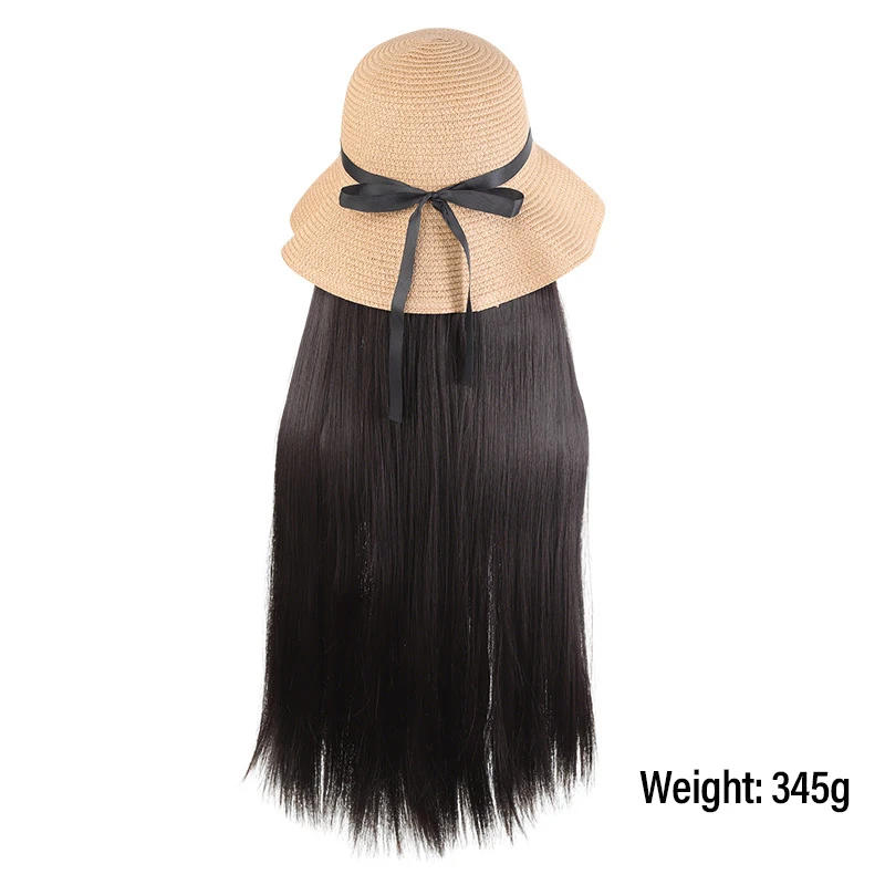 Women’s Fashion Wig Hat – Straw Sun Hat with Long Straight Synthetic Hair, Easy Wear for Outdoor Trips