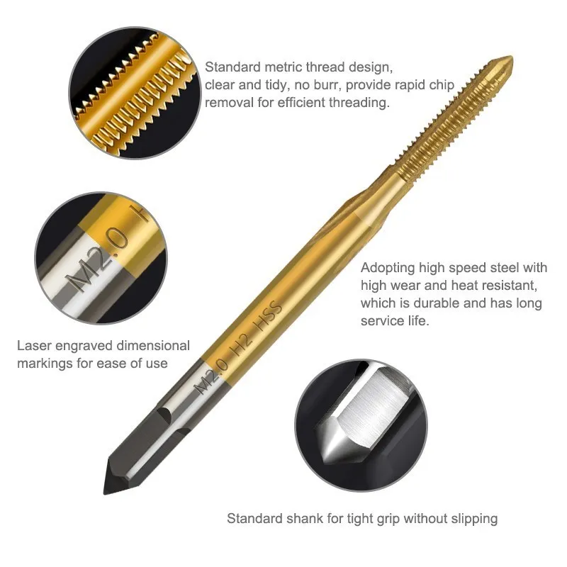 M1-M10 HSS Screw Thread Tap 6542 Titanium Coated Straight Flute Thread Tap Hand Tools