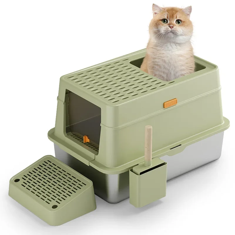 Stainless steel cat toilet large fully enclosed cat litter box deodorizing cat litter box