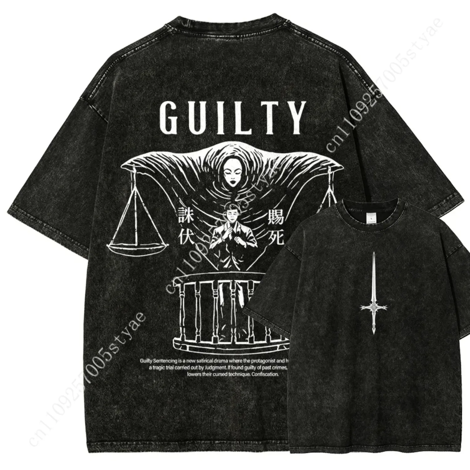 JJK Higuruma T Shirt Guilty Judgeman Oversized Japanese Anime Graphic Tee Washed Heavy Cotton Streetwear Men Top