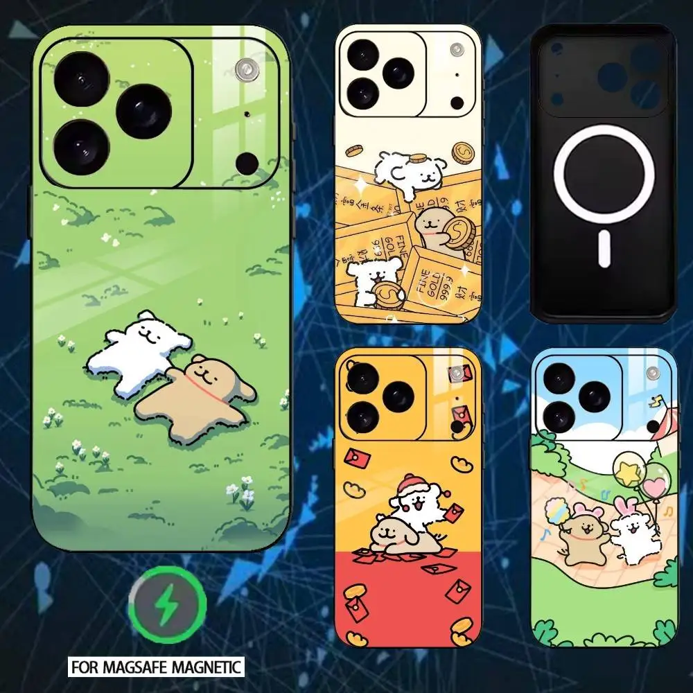 

Cartoon Cute Line Puppy Phone Case For iPhone 17 16 15 14 13 12 Pro Max Plus for Mirror Wireless Magnetic Cover