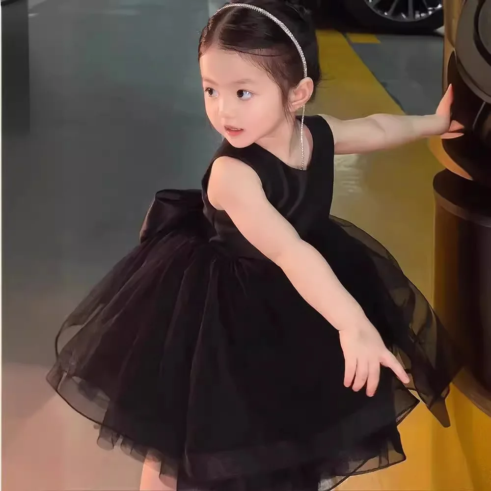 Baby Girls First Birthday Dress Winter High End Piano Performance Gauze Dress Sweet Princess Dress Black