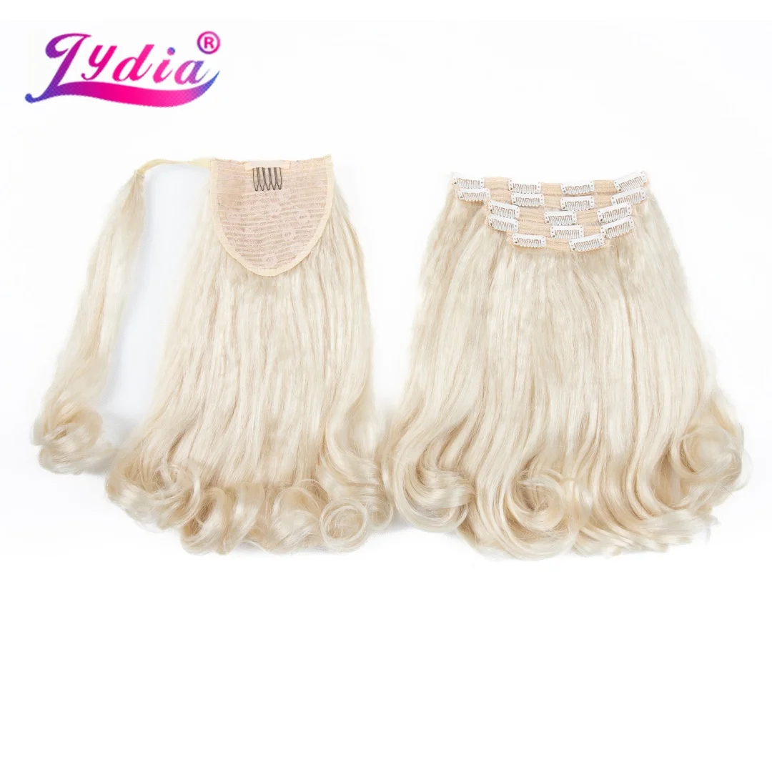 Lydia 6PCS All-In-One Wig 17Clips-In Hair Extension Wrap Around Kinky Straight Tail Warping Curly Synthetic Ponytail Hairpieces