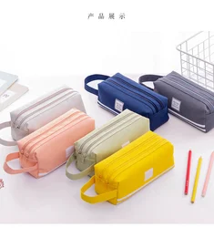 Portable canvas pencil case School supplies storage bag Double layer pencil bag student pen bag cute pen case kid Stationery Bag