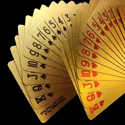 55pcs Golden Playing Entertain Cards Gold Foil Pokers Set Magic Cards 24K Gold Plastic Foil Pokers Durable Waterproof Cards