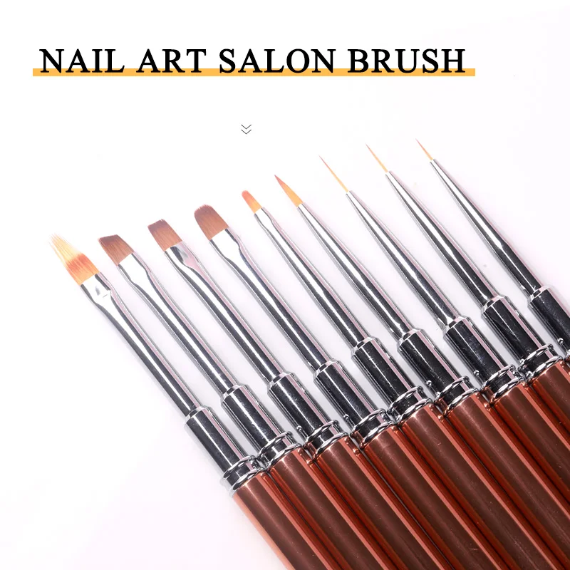 Tszs 2022 Nail Art Voering Tekening Pen Nylon Borstel Nail Pen Metaal Met Dop Champagne Goud Geverfd Nagelborstel Manicure Gereedschap