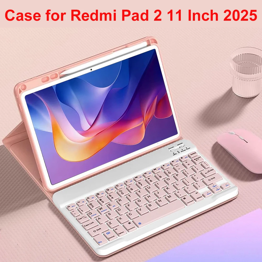 Case for Redmi Pad 2 11 Inch 2025, Bluetooth keyboard case for Xiaomi Redmi Pad 2 11-inch,for Redmi Pad Smart Stand Cover