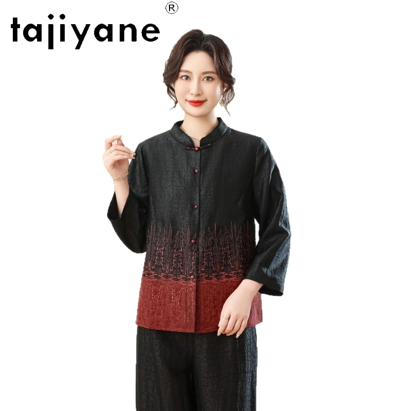 

TAJIYANE 100% шелковая блузка из тутового шелкопряда для женщин, новая модель в китайском стиле, с круглым вырезом, модный женский топ, весна 2026, женская одежда