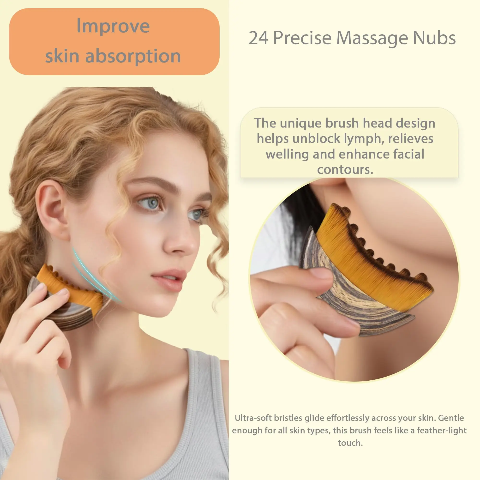2 Stück Lymphatische Kontur-Gesichtsbürste, Lymphdrainage-Bürste für Gesicht, Kinn & Hals. Mit neu verbessertem ergonomischem Design – Detail 3