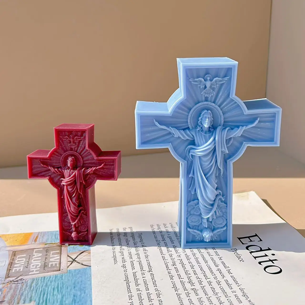 

2-Size Cross Jesus Candle Silicone Mold DIY Jesus Statue Silicone Mold Making Resin Gypsum Cement Mold Home Luxury Decoration