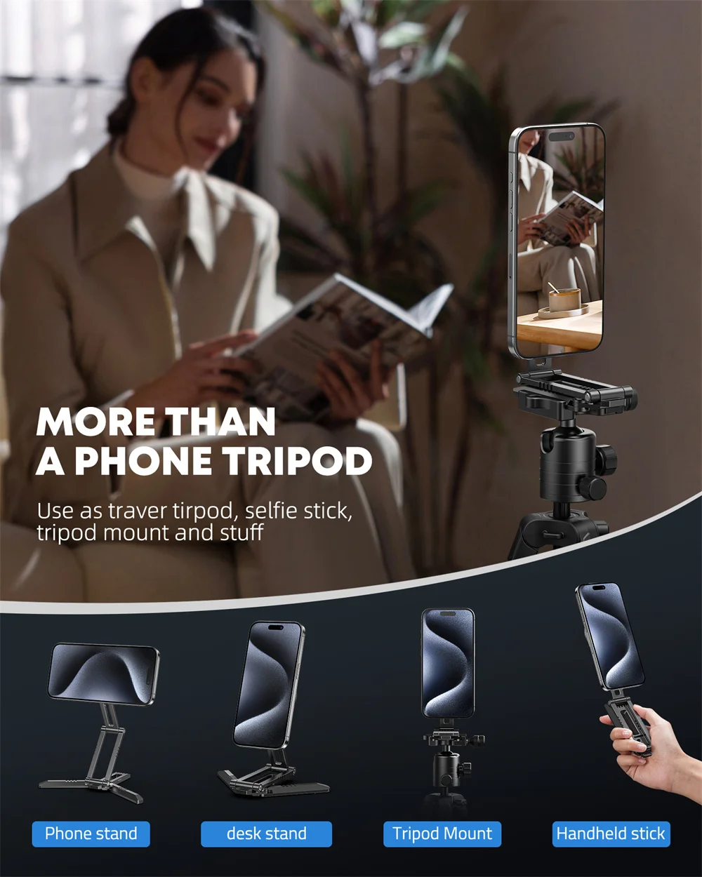 Foldable Magnetic Phone Tripod for Magsafe Selfie Stick Tripod Pocket Desktop Magnetic Phone Holder for Iphone 15 14 13 Samsung