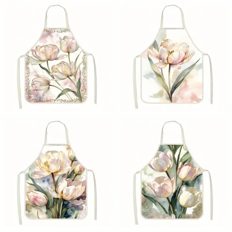 

Watercolor Tulip Aprons Linen apron, suitable for kitchen cooking, parent-child interaction, painting and other scenarios