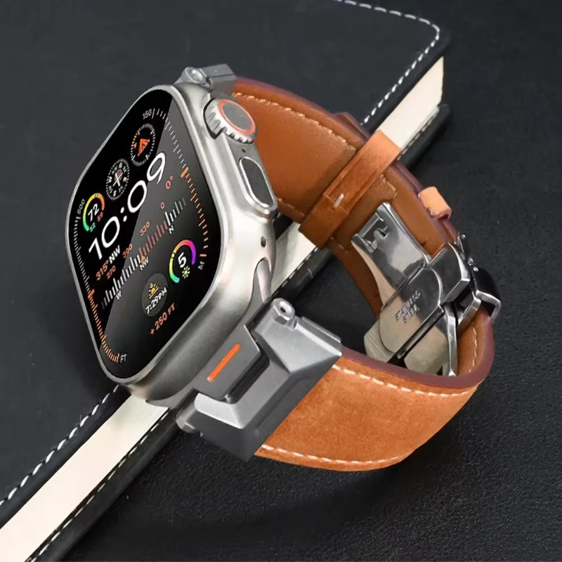 Leather Band for Apple Watch Ultra 2 49mm Men Watchband Strap Correa Bracelet for IWatch series 9 7 8 6 5 4 Se 3 45mm 44mm 42mm