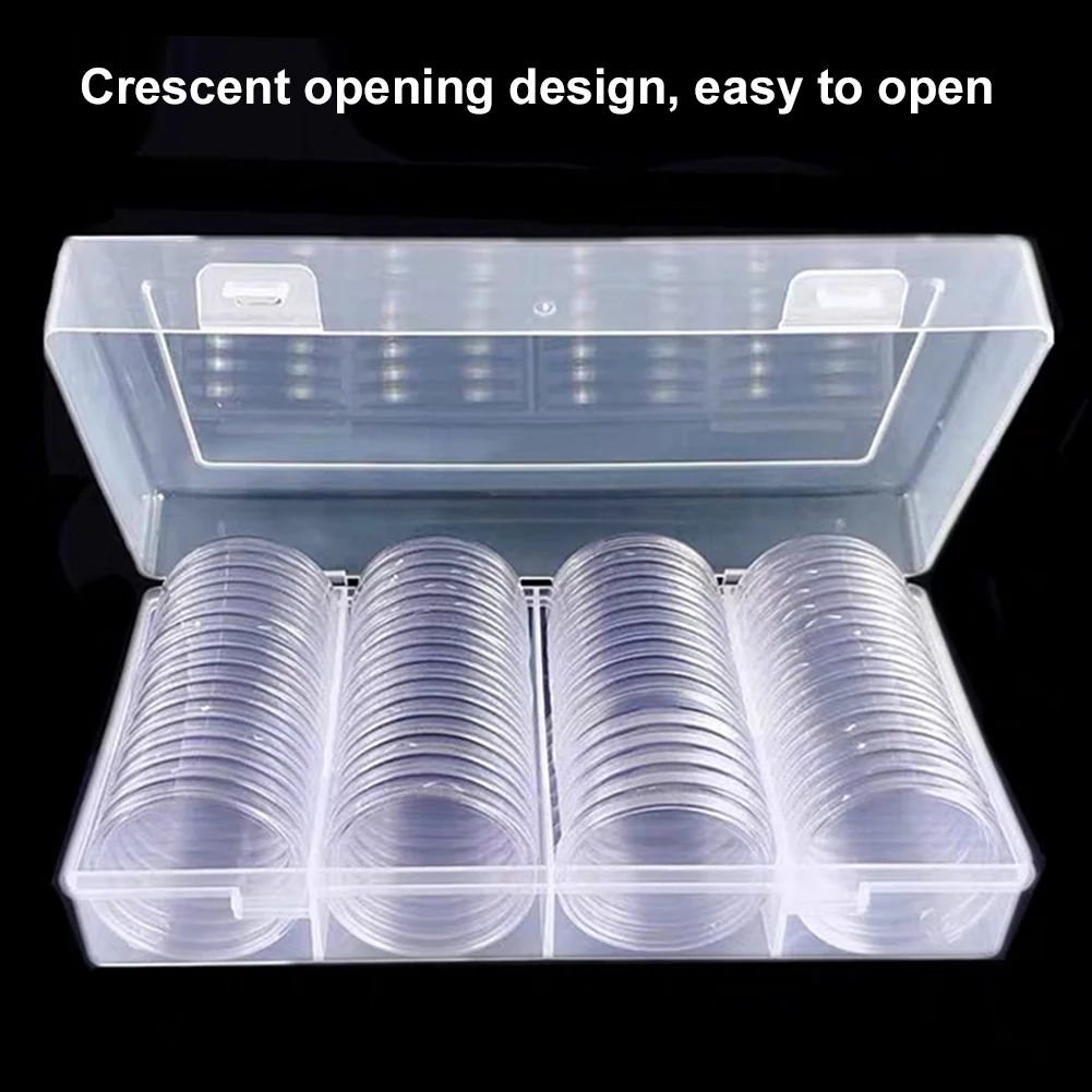 60Pcs/Box Coin Box Clear 33mm Round Boxed Coin Holder Plastic Storage Capsules Display Cases with 60pcs capsules