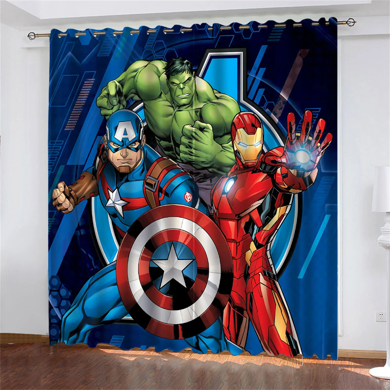 The Avengers Anime Blackout Curtains Cartoon Cute Dustproof 100% Polyester Perforated Home Decor Curtains For Living Room