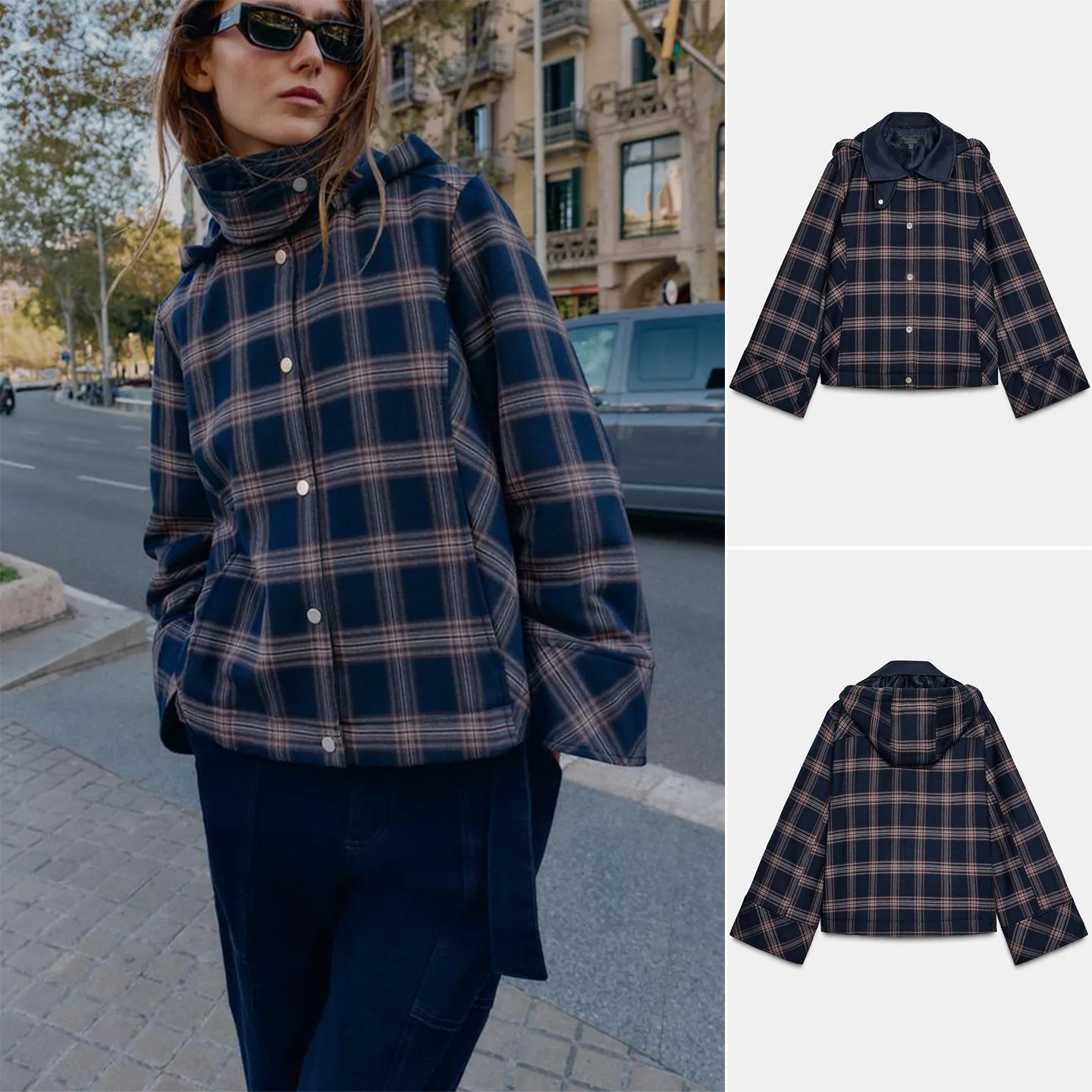 

Winter Women's Casual Plaid Long Sve Stand Collar Hooded Cotton Jaet Single Button Coat ort Length 9598680