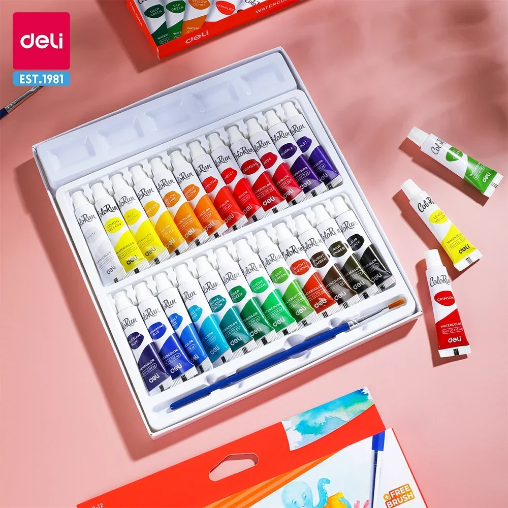 Deli Aquarela Conjunto de Tintas, Art Academy Guache Pigment Kit, Estudante Pintores, Iniciante Art Supply, 5ml Tubos, 12 24 Cores