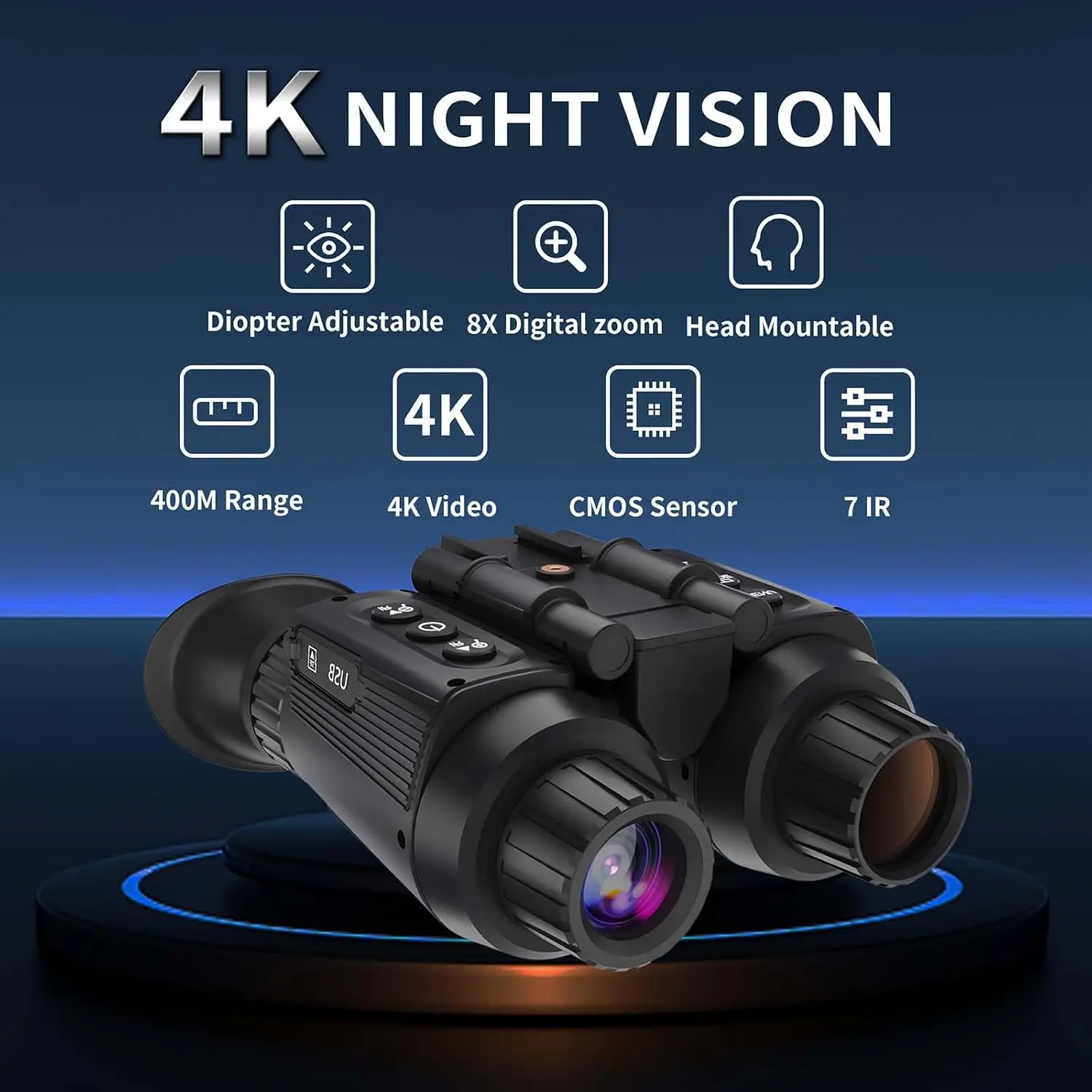GOYOJO Night Vision Goggles, 4K Head Mounted Night Vision Binoculars for Adults with 32GB Memory Card, 8X Digital Zoom