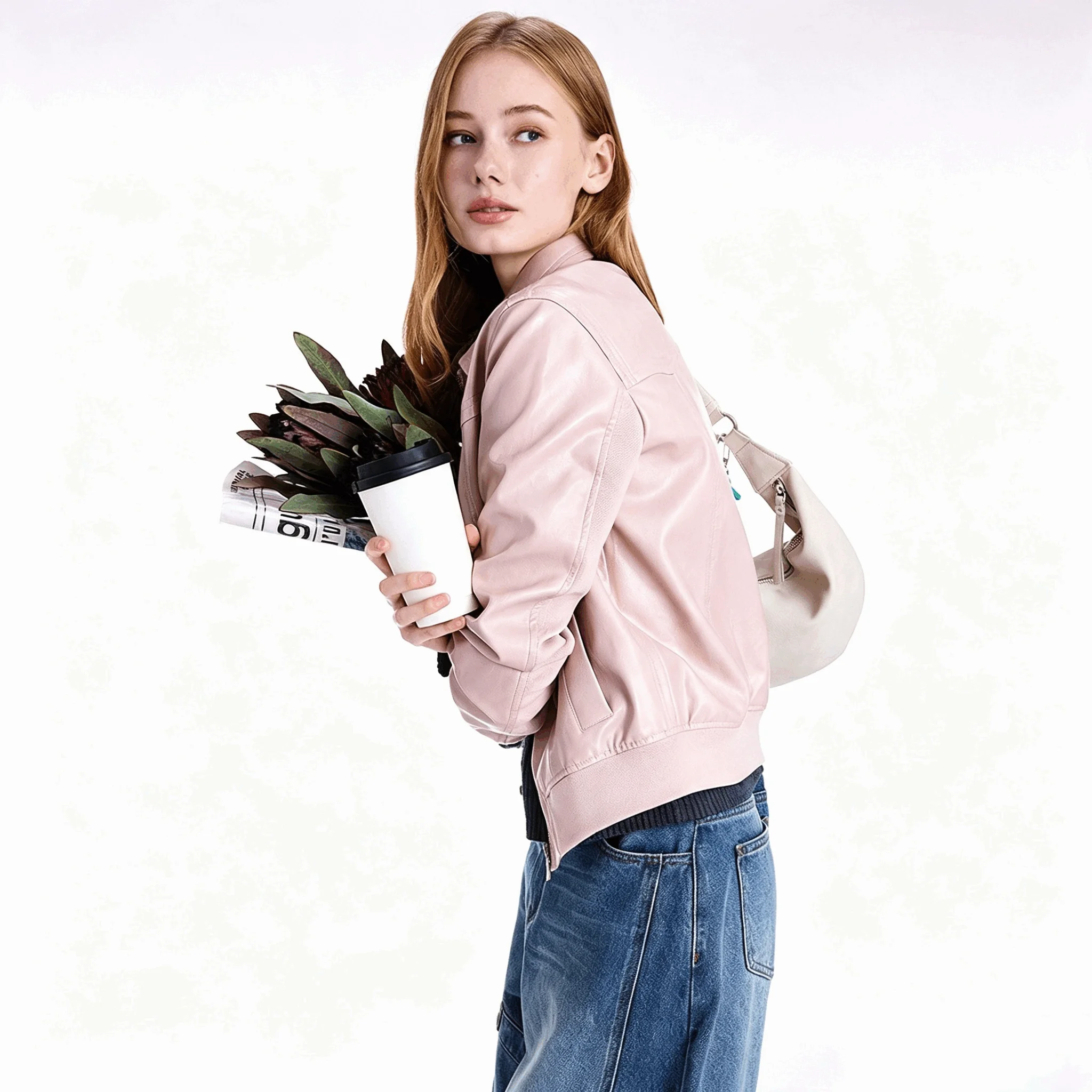 Foreign trade original single new product knitted splicing long sleeved fashionable women's leather jacket