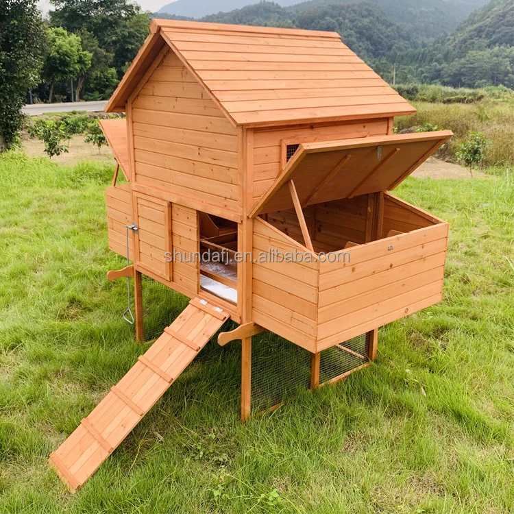 Custom SDC023XL-1 Large Natural Wooden Chicken Coop Solid Pattern Pet Cage With Button Closure Wood Chicken House