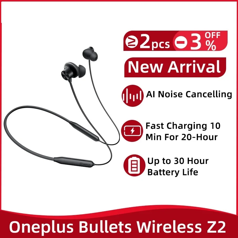 To Global Version Bullets Wireless Z2 Wirelesss Earphone AI Noise Cancelling Wireless Heahphone 30 Hours Battery Life IP55