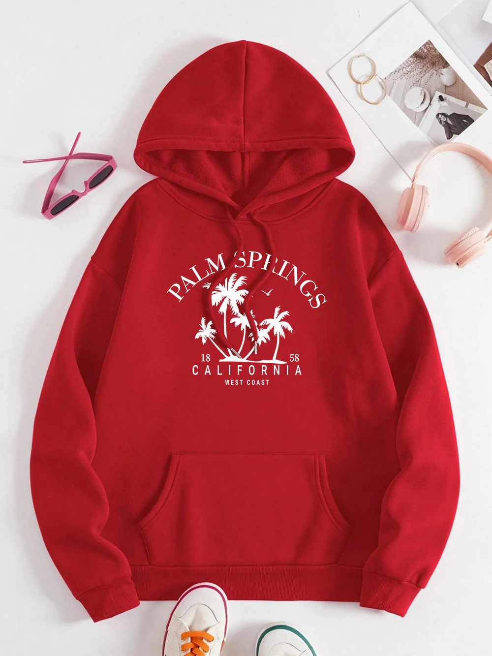 Palm Springs 1858 California West Coast Streetwear Men Women Fleece Hoodies Autumn Fleece Hoody Fashion Oversize Clothing Couple