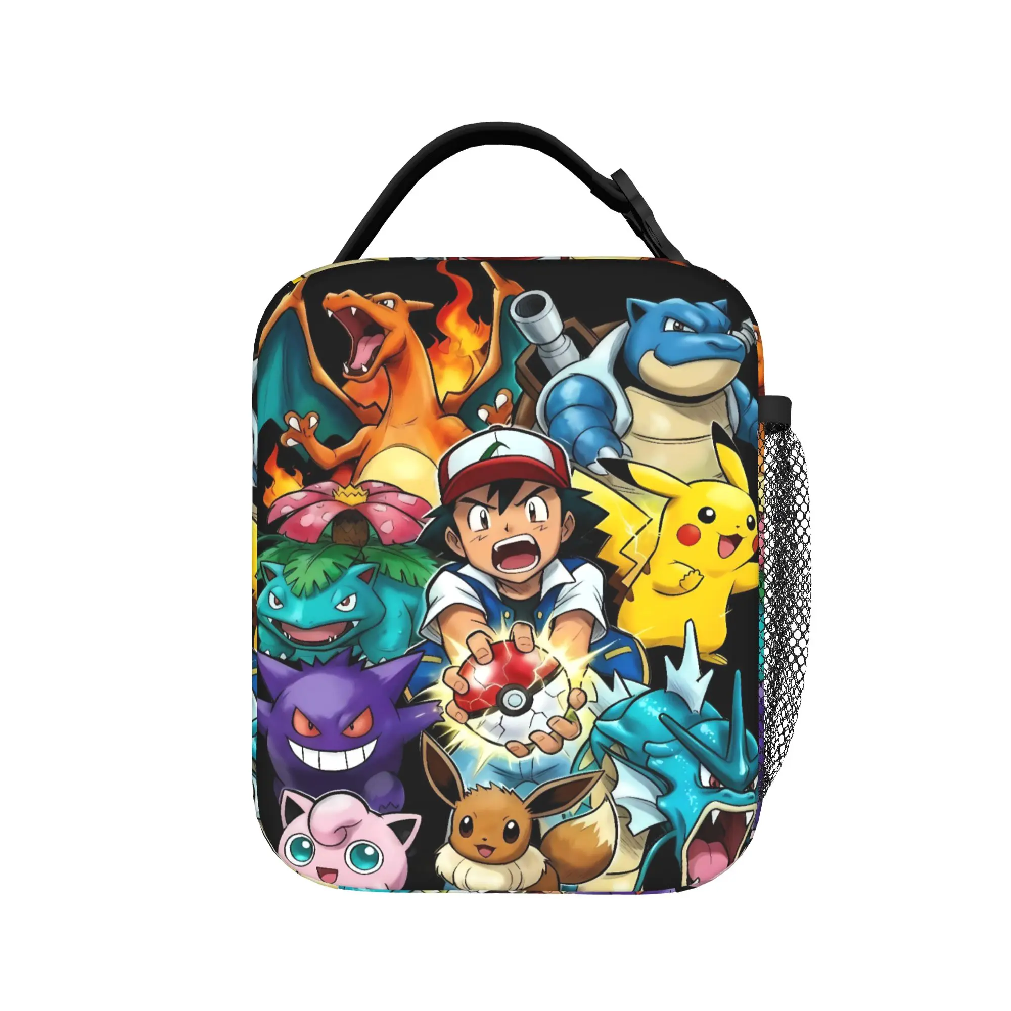 Ash Ketchum Crew Cartoon Lunch Bag For Men  Custom Picnic Lunch Box Funny Portable Zipper Oxford Cooler Bag
