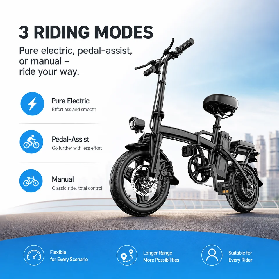 500W Folding Electric Bike 14" Urban Commuter 3 Modes Ebike 32km/h 30km Range 150kg Load 160mm Disc Brakes 6h Fast Charge 20% Hill Climb Lightweight Portable Foldable E-bicycle image 7