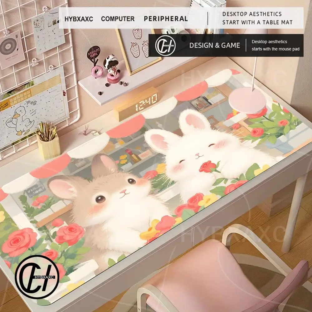HYBXAXC Mouse Pad Gaming Accessories Gamer alfombrilla Computer Desk Mat Laptop Varmilo Keyboard Pads Cute Rabbit Pink Mousepad