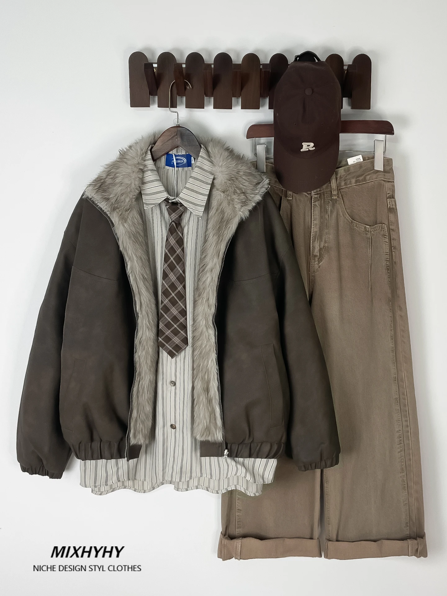 

MIXHYHY Men's Retro Fce Lined Leather And Fur Jaet Thiened Warm Cotton Coat Long Sve ort Sle Stand Collar Hooded