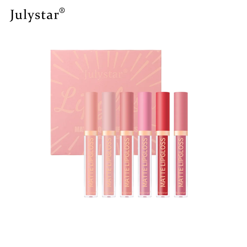 Julystar-マットな口紅リップスティックセット,女性用化粧品,リップグロス化粧品,色あせない,表面,耐久性,2つのスタイル,ボックスあたり6個