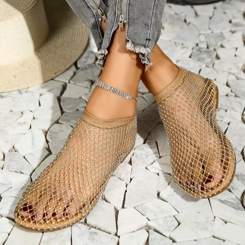 New Summer Breathable Hollow Rhinestone Sandals Boots Pullover Toe Feet Plus Size Fashion Versatile Sandals Women\'s Shoes