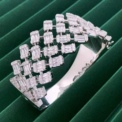 019529Luxury Bangle For Women Clear Shiny CZ Cubic Zirconia Bangle Evening Cocktail Jewelry Wedding Bridal  Girls Party Engageme